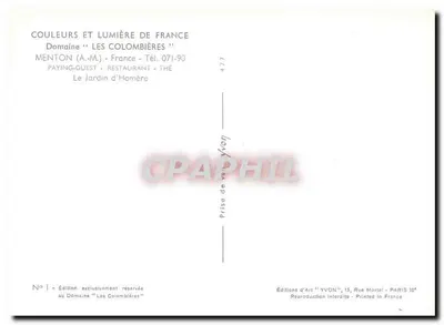Ogród Homera — MENTON (A.-M.) — Wydawnictwo Sztuki YVON — Rewers
