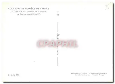 Le Rocher de Monaco — La Côte d'Azur, miracle de la nature — Wydawnictwo Sztuki YVON, nr 356 — Rewers