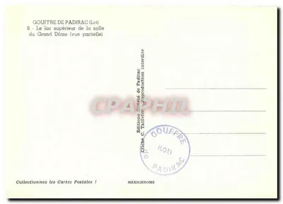 Gouffre de Padirac (Lot) — Widok częściowy z jeziora górnego w sali Wielkiego Domu — Wydawnictwo C. Tallier — Rewers