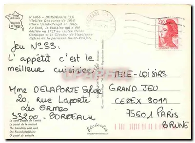 Bordeaux em 1845 — A Place Saint-Projet — Vieilles Gravures de France — Verso
