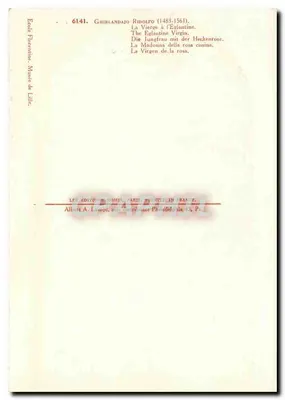 La Vergine con l'Églantine — Ghirlandajo (1483-1561) — Les Éditions Nomis, Paris — Verso