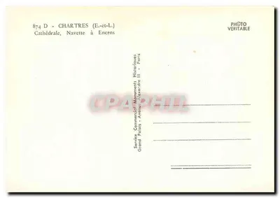 Chartres — Katedra, Wóz z Incensem — Service Commercial Monuments Historiques III — Paryż — Rewers