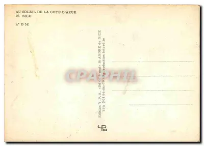 Widok z powietrza z Nicei — Côte d'Azur — Wydawnictwo Y.P.A. nr D 52 — Rewers