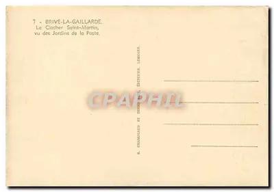 Brive-la-Gaillarde — Szpilka Świętego Martyna, widziana z Ogród Poczty — G. Champaud i Termes, wydawcy — Rewers