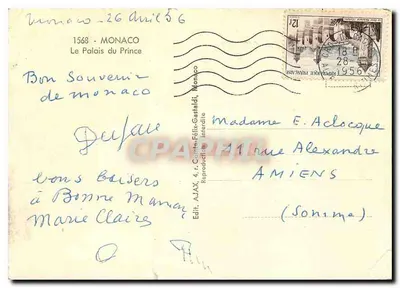 Pałac Książęcy — Monako — Wydawca AJAX, nr 1568 — Rewers