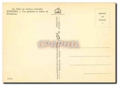 Grenoble — Ogólny widok i łańcuch Belledonne — Wydawnictwo SPADEM — Rewers
