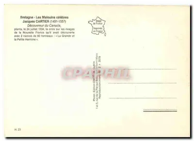 Jacques CARTIER — Descobridor do Canadá — Edição EMCE M. Gudrín — Verso