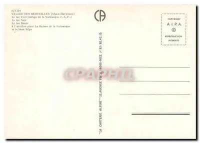 Wąwóz Cudów (Alpes-Maritimes) — Jezioro Zielone, Jezioro Czarne, Jezioro Basto, Schron Valmasque i Góra Bégo — wydawca A.I.P.A. — Rewers