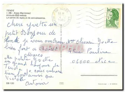 Centrum voor rust en herstel van Tende — Alpes-Maritimes — uitgever Fotograaf DB 120 — Achterkant