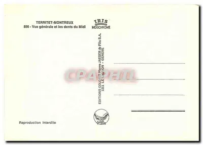 Territet-Montreux — Ogólny widok i zęby południa — Wydawnictwo Coloris Pierre Jaeger & Fils S.A. nr 856 — Rewers
