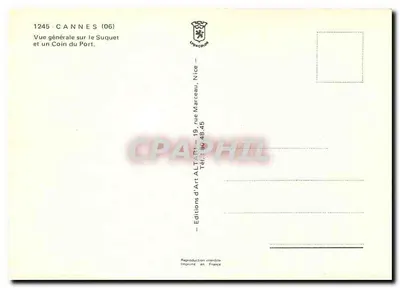 Cannes — Ogólny widok na Suquet i fragment portu — Éditions d'Art Altari — Rewers