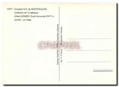 Capela Nossa Senhora de Montfaucón — Coleção de 12 quadros de Abel Grimer, Escola flamenga séc. XVI — Janeiro: A neve — Edições Pastre — Verso