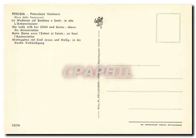 Perugia - Pinacoteca Vannucci - Matka Boża z Dzieciątkiem i święci; u góry Anuncjacja — Rewers