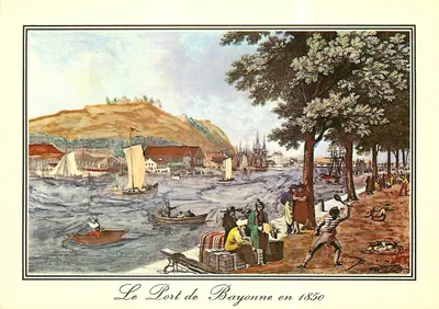 O Port de Bayonne em 1850 — gravura colorida — editor L. Chatagnéau, N° 7842