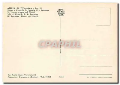 Abadia de Fossanova — Sala e capela de São Tomás — Ed. Frati Minori Conventuali — Verso