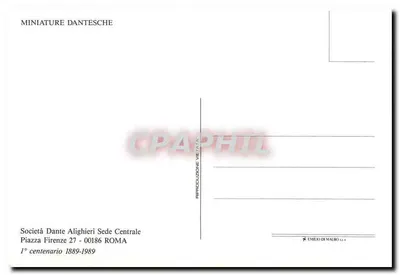 Miniatures dantesques — 1er centenaire 1889-1989 — Società Dante Alighieri — Rewers