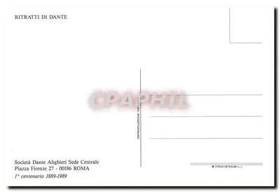 Dante Alighieri — quatro retratos — Società Dante Alighieri, 1° centenário 1889-1989 — Verso