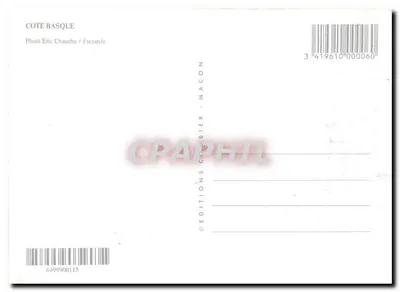 Côte Basque — mężczyzna w beretku patrzący na wieżę kościelną — Éditions Goublier - Macon — Rewers