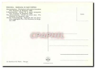 Anunciação — detalhe da porta intarsiada — Ed. Basilica di S. Pietro, Perugia — Verso