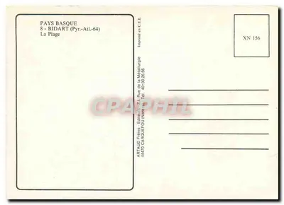 A Praia — País Basco (8-Bidart) — Artaud Frères, n° XN 156 — Verso