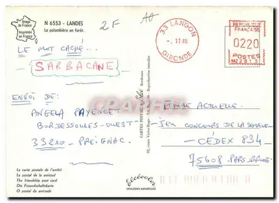 Palombiera w lesie — Landes — Wydawnictwo Elcée, n° 6553 — Rewers