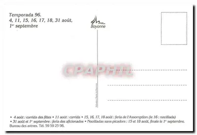 Bayonne — Corridas 96 — Editor Bayonne — Verso