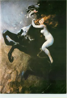 Mulher nua e cavalo preto — pintura