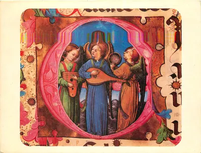 Anjos Musicantes — iluminação do "Psalterium Chori", século XV — Mosteiro dos Franciscanos, Zadar (Iugoslávia) — impresso na Suíça