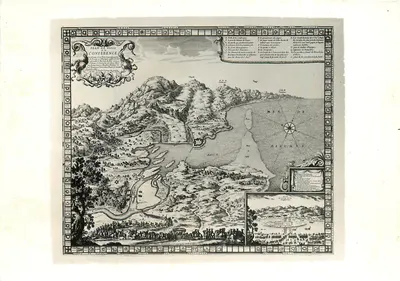 Ilha dos Pássaros (ou ilha da Conferência) — Gravura do Cavaleiro de Beaulieu, Engenheiro do Rei Luís XIV — Lavielle, Blarrilz