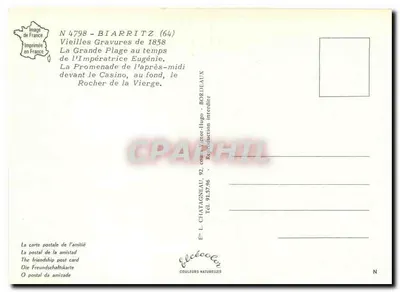Biarritz w 1858 — Grande Plage w czasie promenady — Stare wydawnictwa francuskie — Rewers