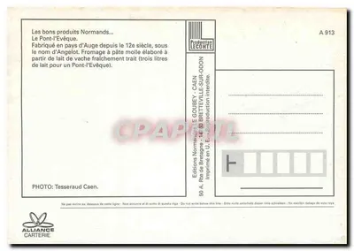 O Pont-l'Évêque — queijo — Edições Alliance Carterie — Verso