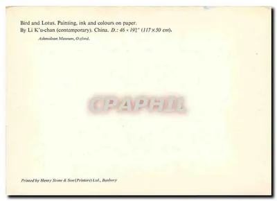 Ptak i lotos — obraz Li K'u-chan — wydawca Henry Stone & Son (Printers) Ltd., Banbury — Rewers