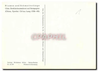 Bloemen en vlinders — waterverf op reispapier — uitgever Woldemar Klein, serie n° 54 — Achterkant