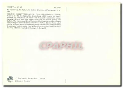 Um idílio de '45 — Sir John Everett Millais — editor The Medici Society Ltd., Londres — Verso