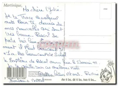 Plaża Grande Anse na Martinikie — wydawca: O. Renard, numer serii A902 — Rewers