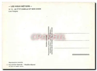 Le P'tit Camille e seu cachorro — Os Velhos Ofícios — N° 76 — (Os Vosges) — Jean Cuchouron — Verso