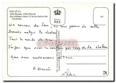 Pau — Königliche Stadt, Blühende Stadt — Editions REX, Nr. 391 — Rückseite