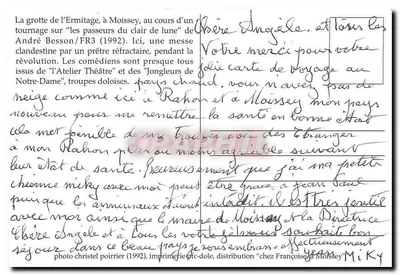 Gruta da Ermitagem em Moissey — filmagem de 'Les passeurs du clair de lune' — André Besson/FR3 (1992) — Verso