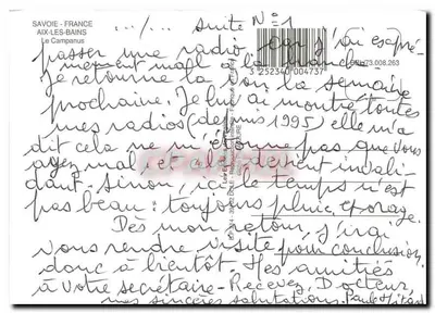 Aix-les-Bains — Arco romano e hotel de cidade — editor desconhecido, série N°1 — Verso