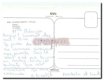 Valença — Castelo de Valença — Éditions Artísticas para Felicitações — Verso