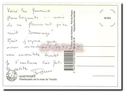 Flamboyants, Martinique — Wydawnictwo André Exbrayat, nr M 061 — Rewers