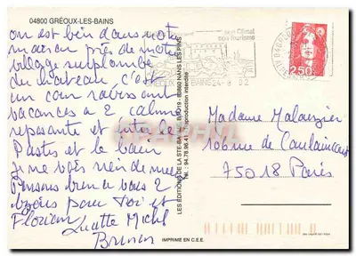 Greouix-les-Bains — Lembrete de Greouix-les-Bains — Edições da Ste-Baume — Verso