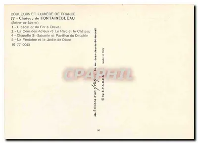 Castelo de Fontainebleau — vista panorâmica e detalhes — Edições de Arte Yvon — Verso