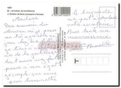 Canal do Nivernais — vista aérea com comportas e túnel — Éditions Nivernaises — Verso