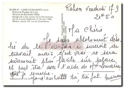 Estátua de Rouget de Lisle — Lons-le-Saunier — Éditions Hachette — Verso