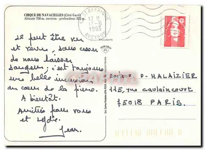 Cirque de Navacelles — Costa Azul — S.A. Cartes Postales APA-POUX — Verso