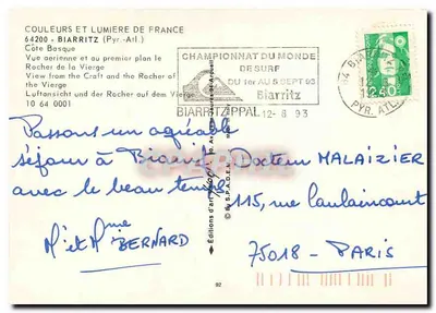 Biarritz — Vista aérea do Rocher de la Vierge — Edições de arte Bernard — Verso
