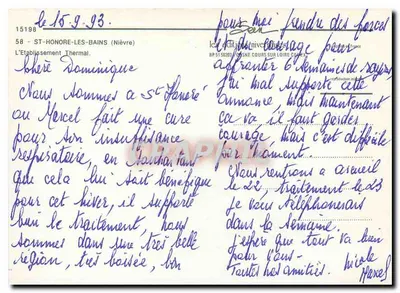 Saint-Honoré-les-Bains — widok z powietrza i budynki termalne — wydawca nieznany — Rewers