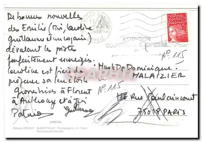 Vale nevado — vista de montanhas e florestas — Edições REVALP - Albertville, n° 115 — Verso