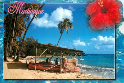 Martinique — praia com piragua e hibisco — Edições Grand Sud, n° M.191bis